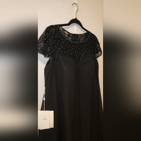 Short Black Wedding Dress with Beaded Lace Top - Picture 1 of 14